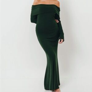 Monroe Maxi Dress with Long Sleeves in Hunter Green- Bump Friendly
